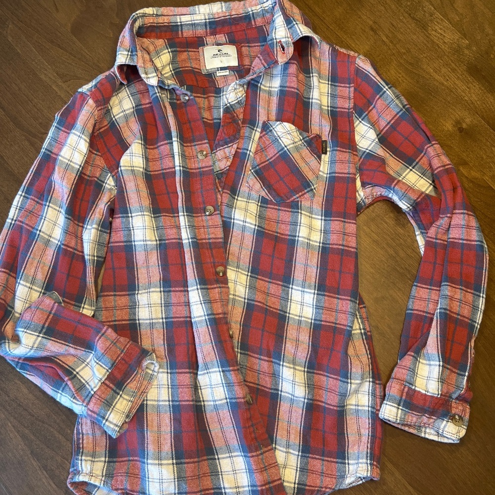 Rip Curl Red and White Button Down Shirt